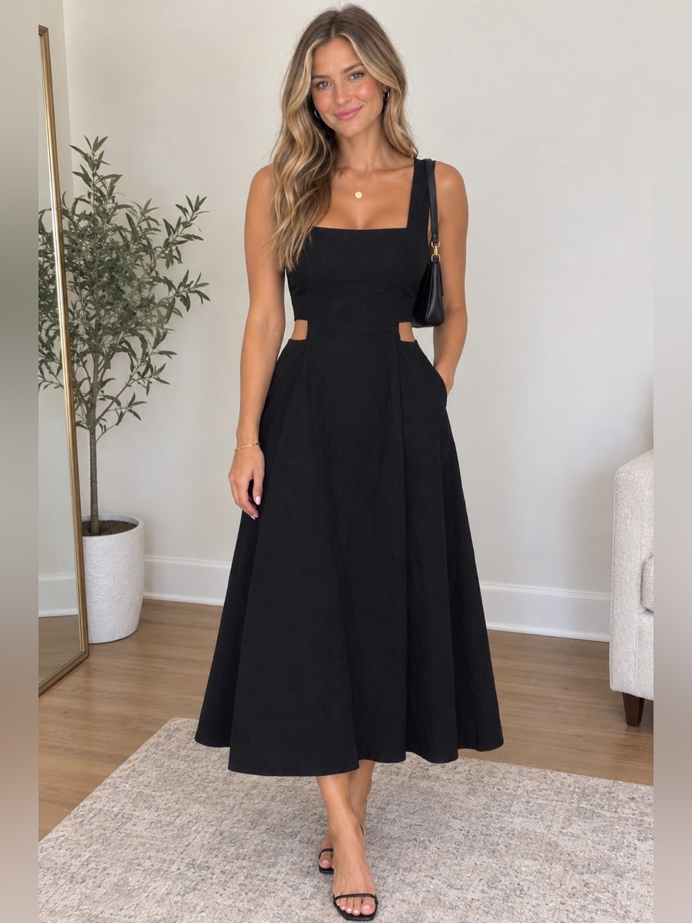 Suno Black Cutout Midi Dress - Classic Women's Dress